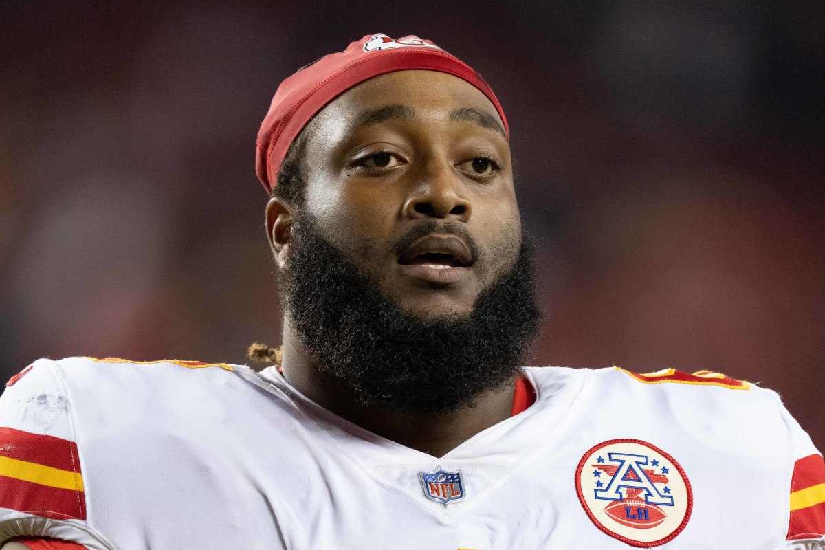 August 14, 2021; Santa Clara, California, USA; Kansas City Chiefs offensive tackle Lucas Niang (67) after the game against the San Francisco 49ers at Levi's Stadium. Mandatory Credit: Kyle Terada-USA TODAY Sports